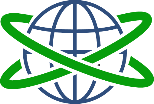 A blue globe with green rings representing International services.